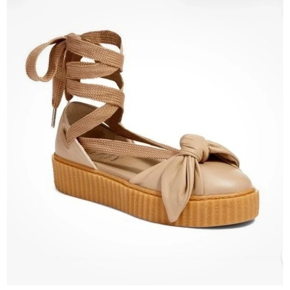 Fenty Puma by Rihanna Creeper Bow Sandal Beige‎ Leather Lace Up Platform